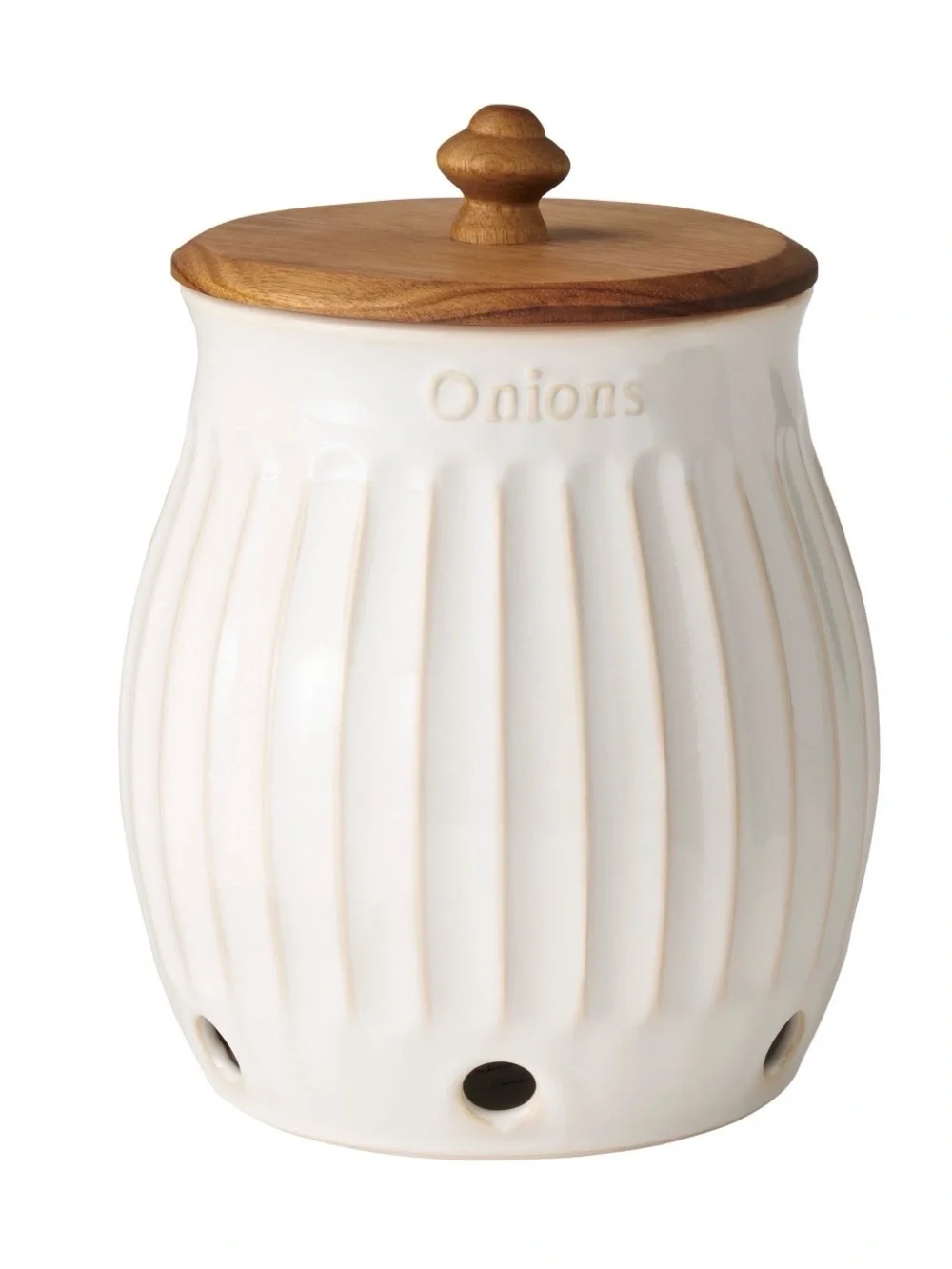 Pioneer Woman Colette Cream Ceramic Onion Crock with Vent Holes
